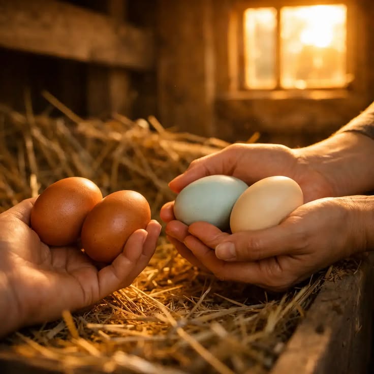 Des mains qui tiennent des oeufs Œufs frais à la ferme Chapeau de Paille